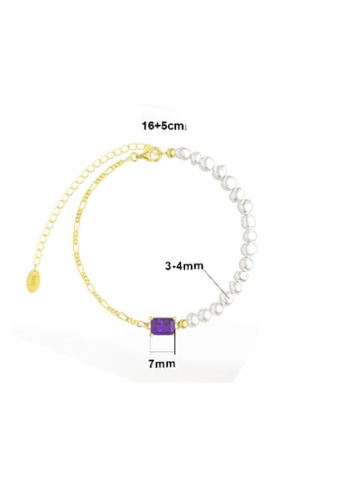 Main stone: purple, pearl about 3- 4mm 925 Sterling Silver Freshwater Pearl Geometric Minimalist Handmade Beaded Bracelet