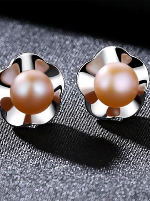 Pink 1C14 925 Sterling Silver Imitation Pearl Multi Color Flower Classic Stud Earring