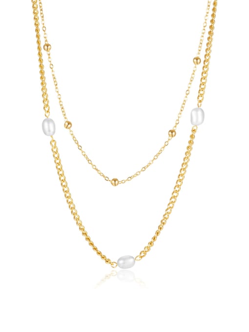 2158 gold necklace Titanium Steel Freshwater Pearl Tassel Minimalist Multi Strand Necklace