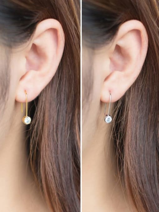 Rosh 925 Sterling Silver Rhinestone Geometric Minimalist Hook Earring 1