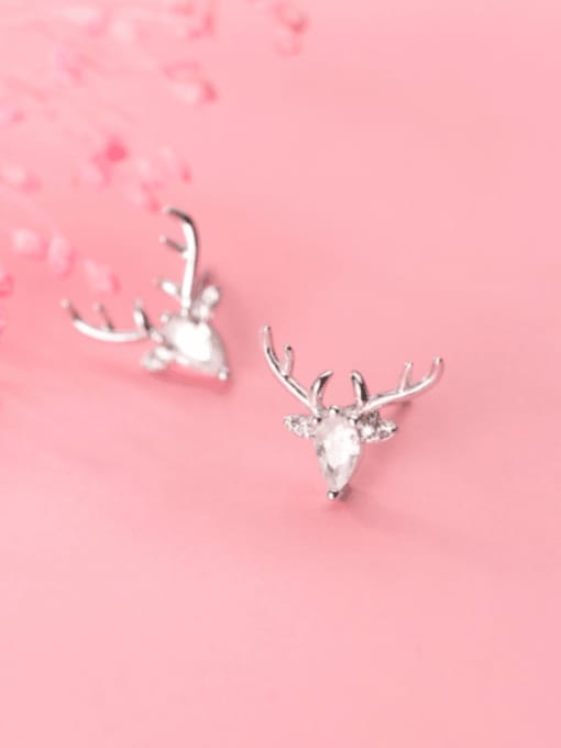 Rosh 925 Sterling Silver Cubic Zirconia Deer Minimalist Stud Earring 3