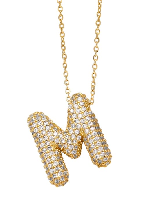 M Brass Cubic Zirconia Letter Minimalist Necklace