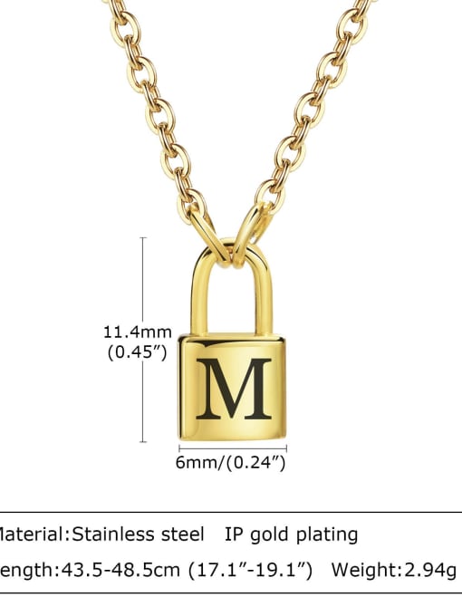 M letter 43.5 +5CM Stainless steel Letter Hip Hop Necklace