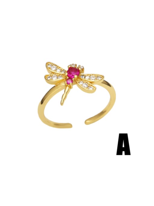 A Brass Cubic Zirconia Cross Dragonfly Vintage Band Ring