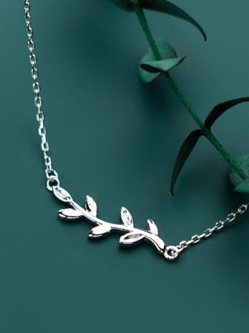 Rosh 925 sterling silver simple fashion glossy Leaf Pendant Necklace