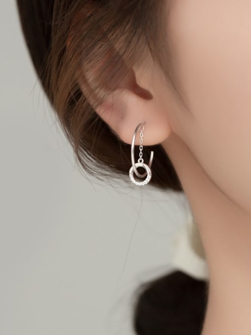 Rosh 925 Sterling Silver Cubic Zirconia Geometric Minimalist Hoop Earring 1