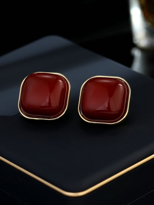 Square red Brass Geometric Minimalist Stud Earring