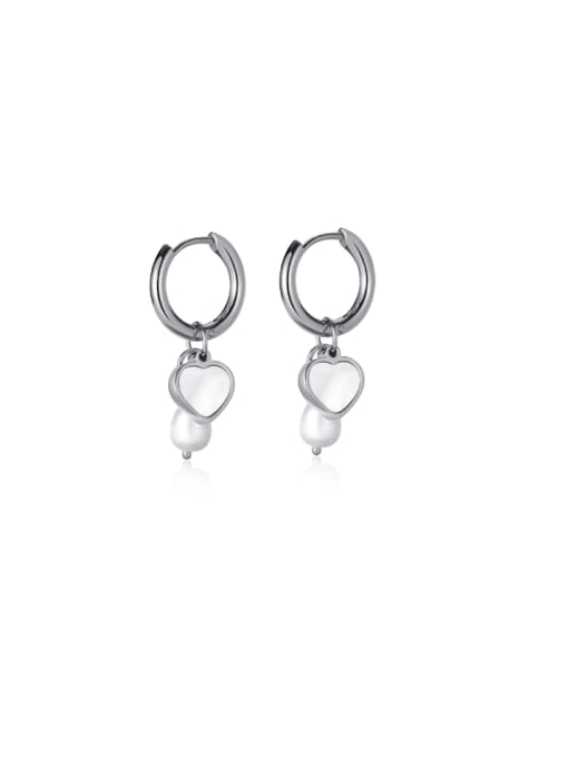 GE807 steel earrings in gold color Stainless steel Imitation Pearl Heart Minimalist Huggie Earring