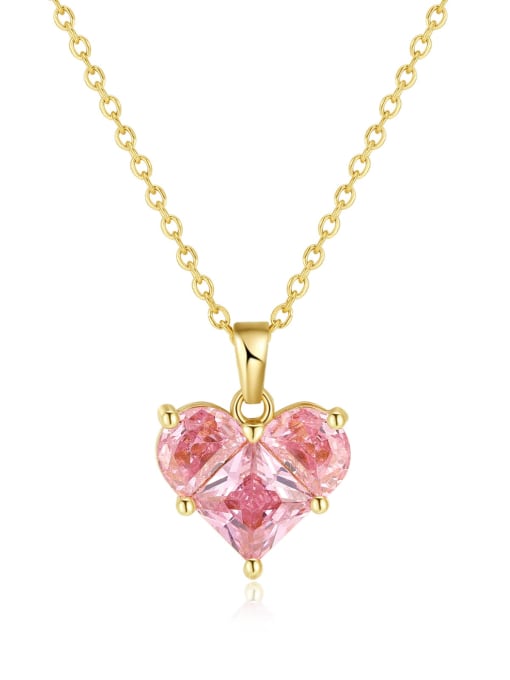 095 Steel Chain Copper Pendant Brass Cubic Zirconia Heart Minimalist Necklace