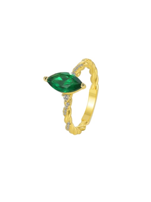 Gold Droplet Green Zircon Ring Brass Cubic Zirconia Water Drop Minimalist Band Ring