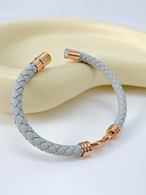 Open Sky Stainless steel Artificial Leather Weave Minimalist Band Bangle 2