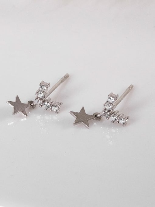 ES1604 【 Platinum 】 925 Sterling Silver Cubic Zirconia Star Dainty Drop Earring