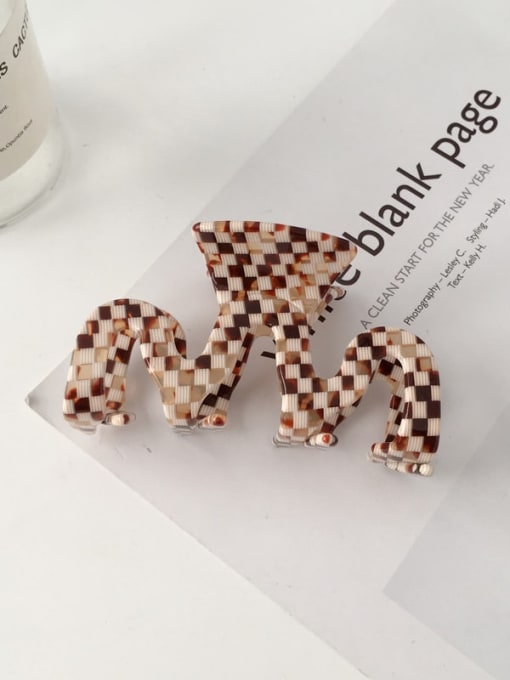Plaid Brown Alloy Cellulose Acetate Hip Hop wave Jaw Hair Claw