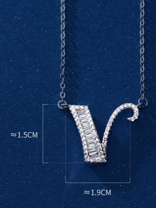 Letter V 925 Sterling Silver Simple Fashion full diamond letters pendant  Necklace