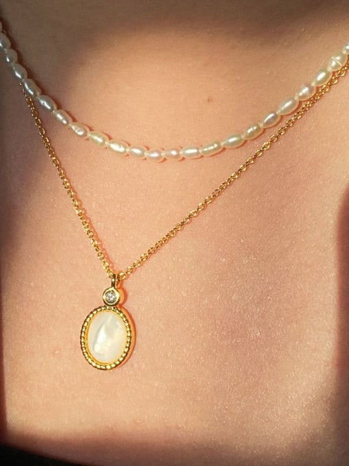LI MUMU Brass Shell Pendant Geometric Vintage Necklace 1