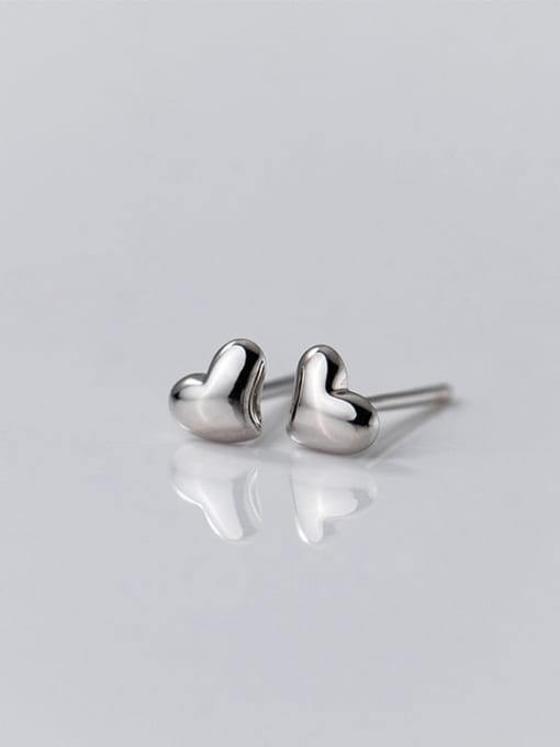 Platinum 925 Sterling Silver Heart Minimalist Stud Earring