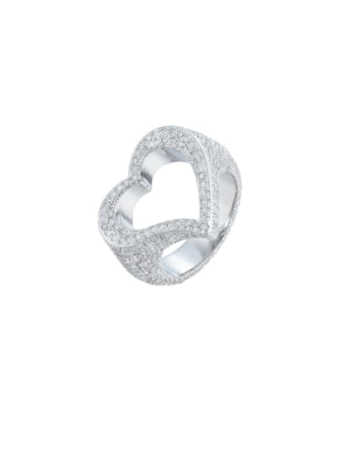 L.WIN Brass Cubic Zirconia Heart Statement Band Ring 0