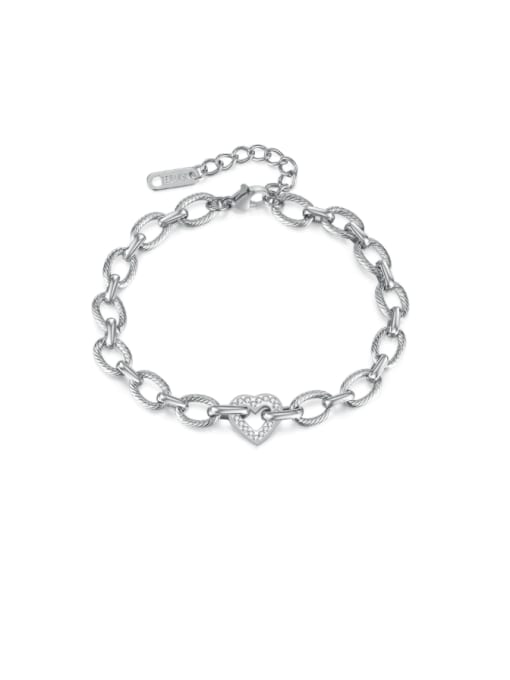 GS1529 Steel Bracelet Steel Color Stainless steel Cubic Zirconia Heart Minimalist Link Bracelet