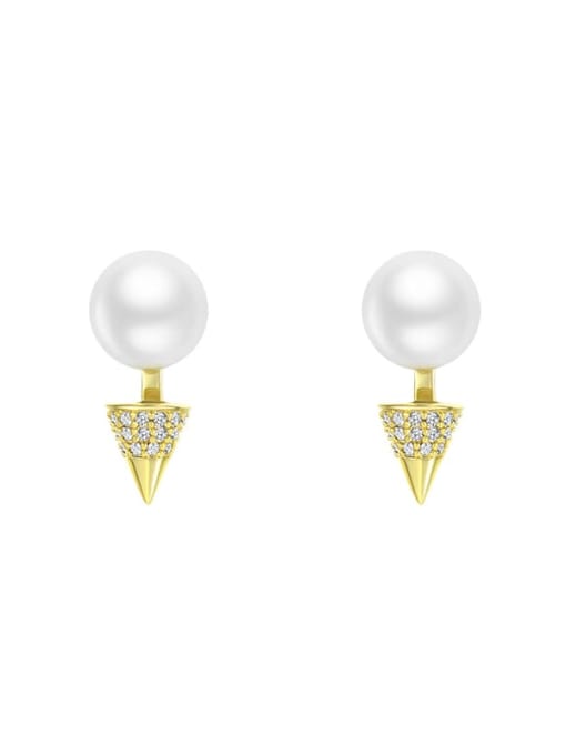 14k Gold Plated Alloy Imitation Pearl Triangle Dainty Stud Earring