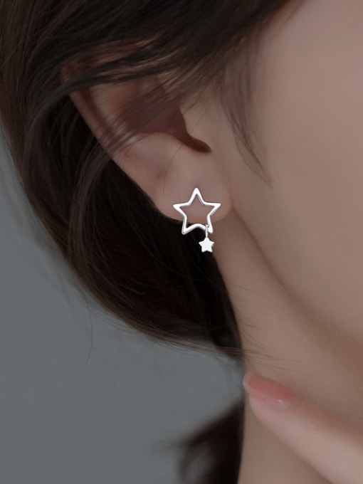 Rosh 925 Sterling Silver Hollow Pentagram Minimalist Stud Earring 1