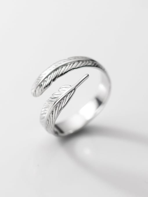 Rosh 925 Sterling Silver Feather Minimalist Band Ring 2