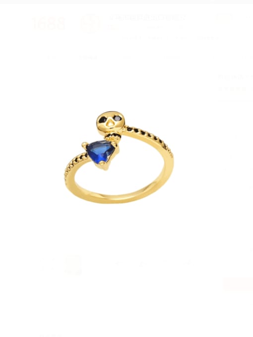 blue Brass Glass Stone Skull Heart Cute Band Ring