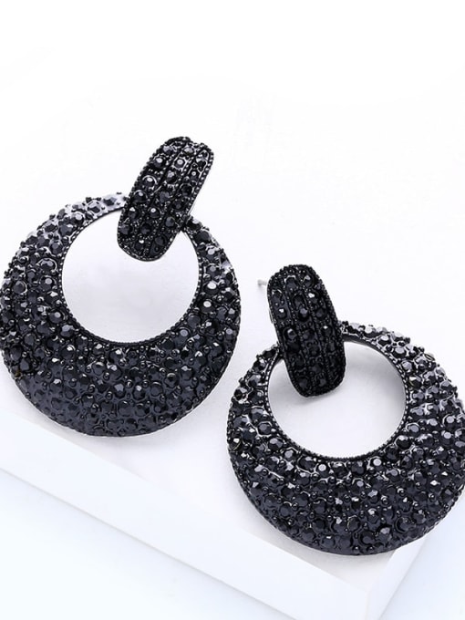 black Alloy Rhinestone Geometric Luxury Cluster Earring