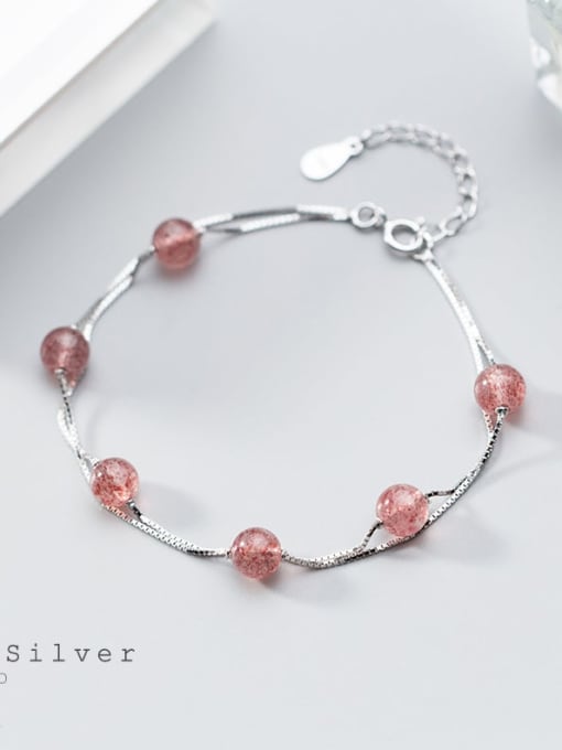 Rosh 925 Sterling Silver Minimalist Double Layer Strawberry Crystal Bracelet Strand Bracelet 2