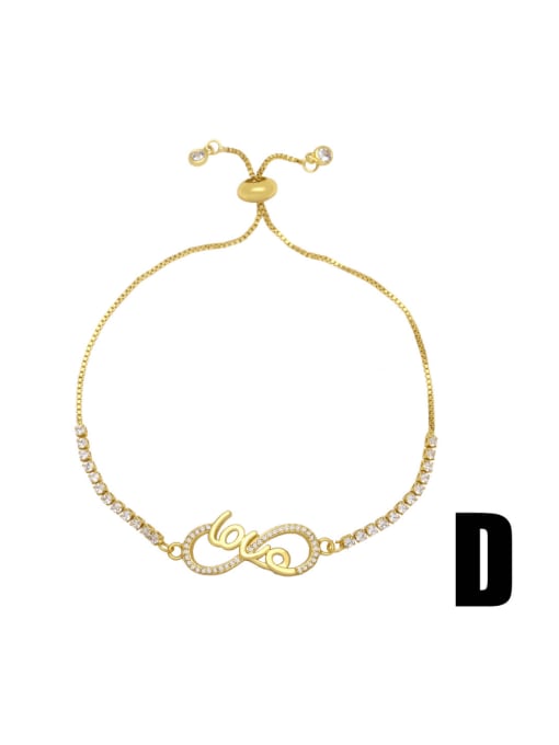D Brass Cubic Zirconia Letter Vintage Adjustable Bracelet