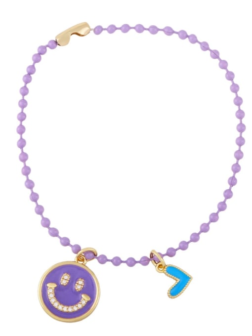 purple Brass Multi Color Enamel Smiley Hip Hop Beaded Bracelet