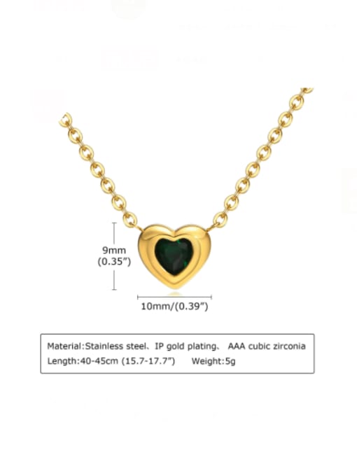 Green zircon 42 +5cm Stainless steel Cubic Zirconia Heart Minimalist Necklace