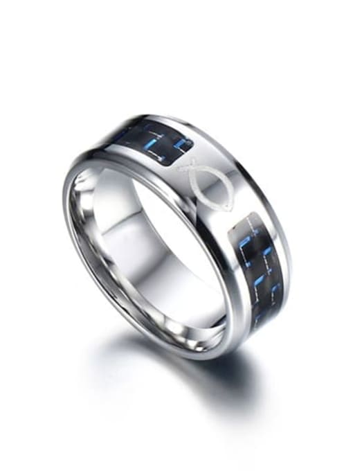 CONG Stainless Steel With Blue Black Carbon Fiber Simple Men's Ring 3