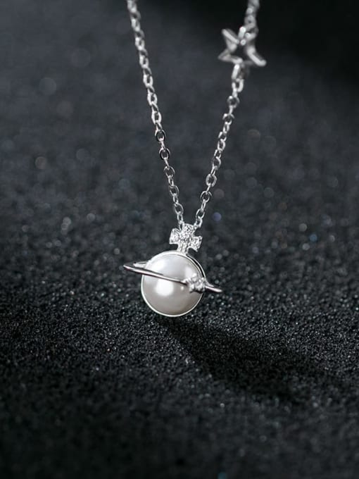 Rosh 925 Sterling Silver Minimalist  Imitation Pearl White Ball  Pendant  Necklace 1