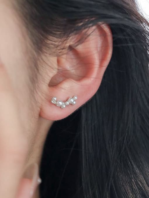 Rosh 925 Sterling Silver Imitation Pearl Irregular Cute Clip Earring 1
