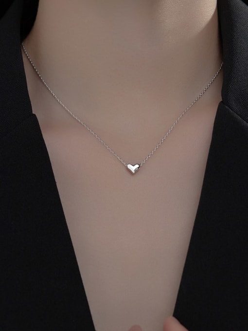 Rosh 925 Sterling Silver  Minimalist Smooth Heart  Pendant Necklace 1