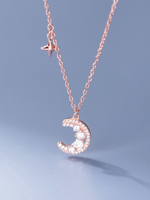 Rose Gold 925 Sterling Silver Cubic Zirconia Moon Dainty Necklace