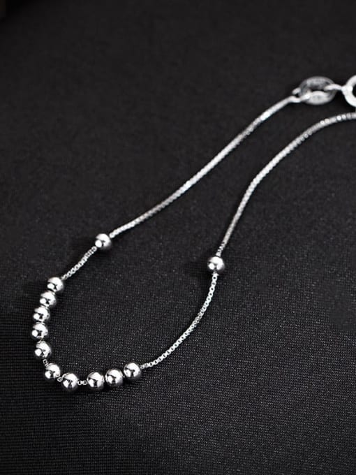BRS310 【 Platinum 】 925 Sterling Silver Bead Geometric Minimalist Link Bracelet
