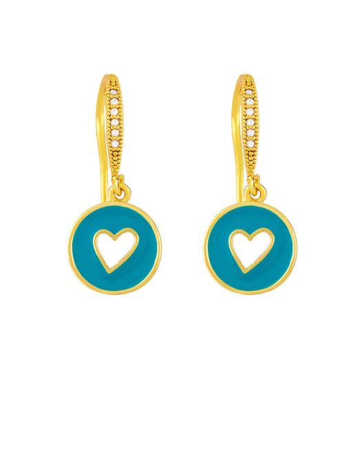 blue Brass Enamel Heart Vintage Huggie Earring