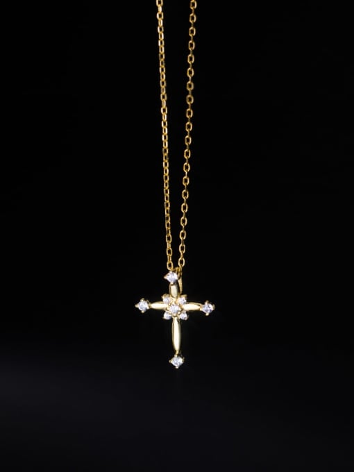 Rosh 925 Sterling Silver Cubic Zirconia Cross Minimalist Regligious Necklace 3