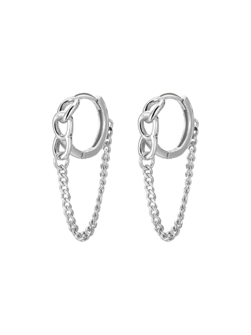 Platinum 925 Sterling Silver Geometric Chain Minimalist Huggie Earring