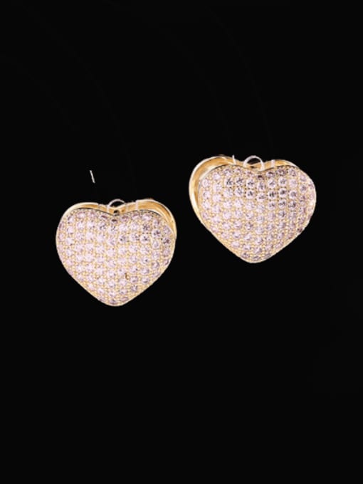 Gold pink Brass Cubic Zirconia Heart Vintage Cluster Earring