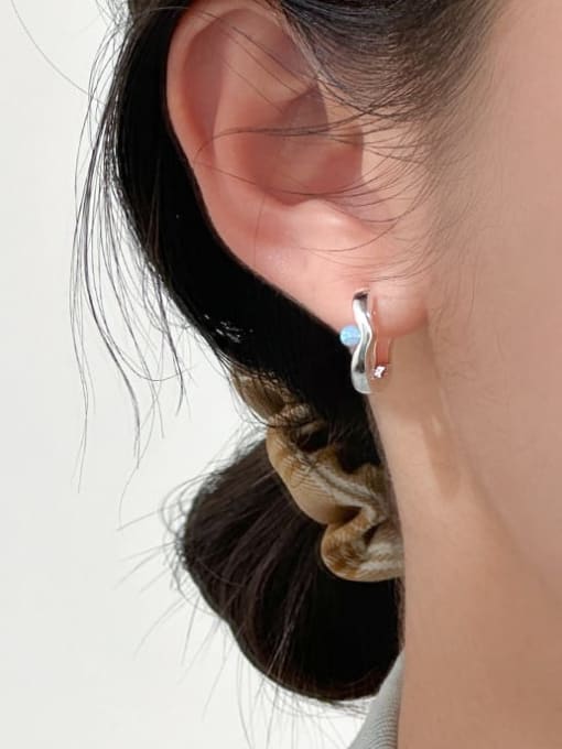Rosh 925 Sterling Silver Opal Geometric Minimalist Huggie Earring 1