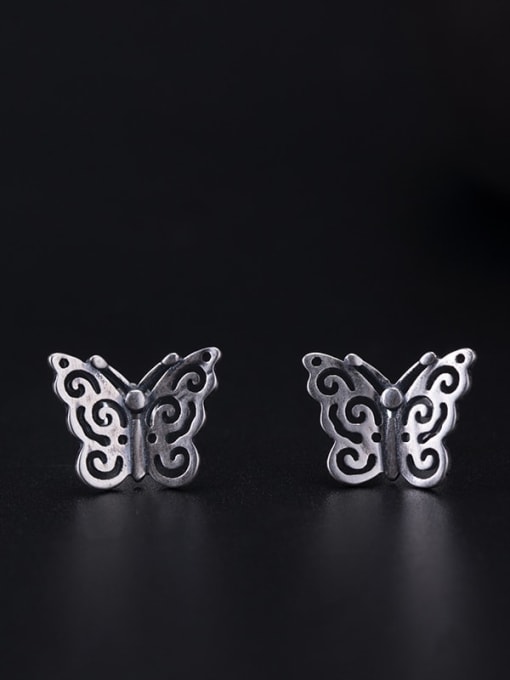 SILVER MI 925 Sterling Silver Hollow Butterfly Vintage Stud Earring 2