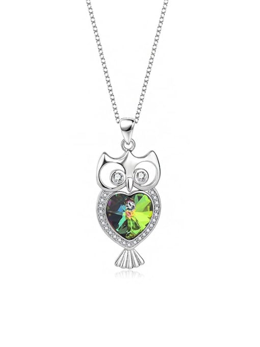 JYXZ 050 (gradient green) 925 Sterling Silver Austrian Crystal Owl Classic Necklace
