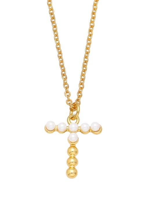T Brass Imitation Pearl Letter Minimalist Necklace