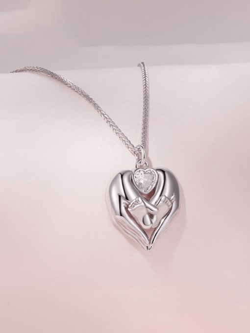 Jare 925 Sterling Silver Cubic Zirconia Heart Dainty Necklace 3