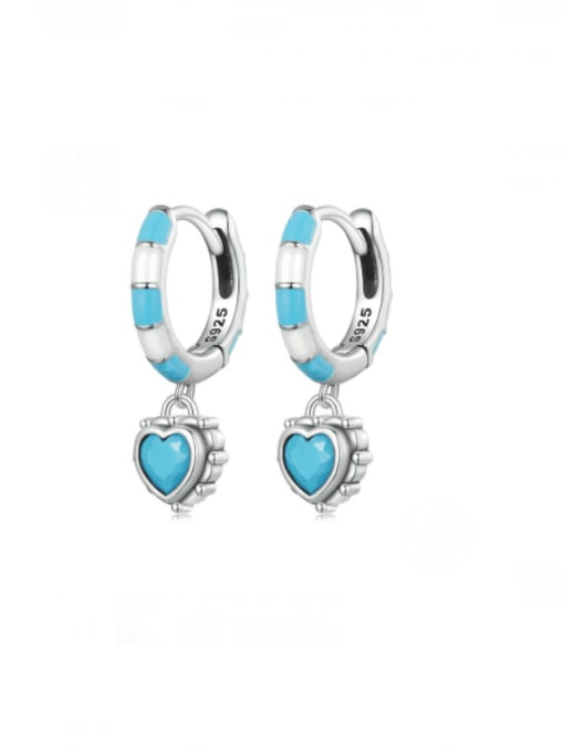 Jare 925 Sterling Silver Turquoise Heart Trend Huggie Earring 0
