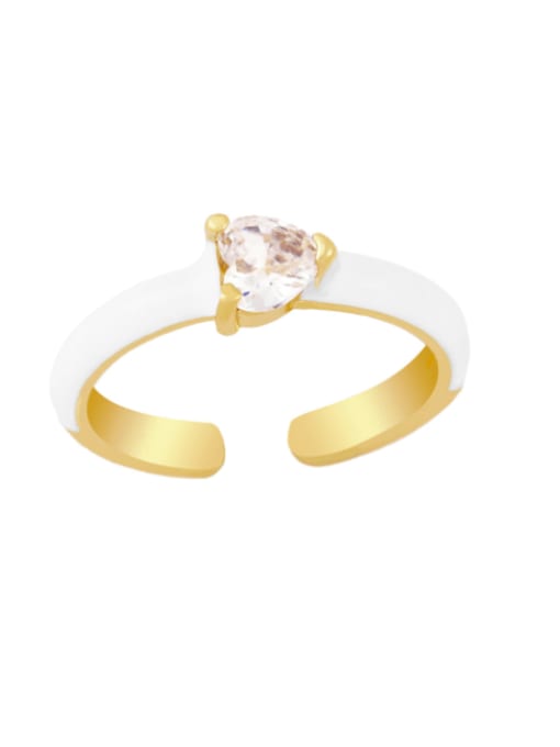 white Brass Enamel Cubic Zirconia Heart Minimalist Band Ring