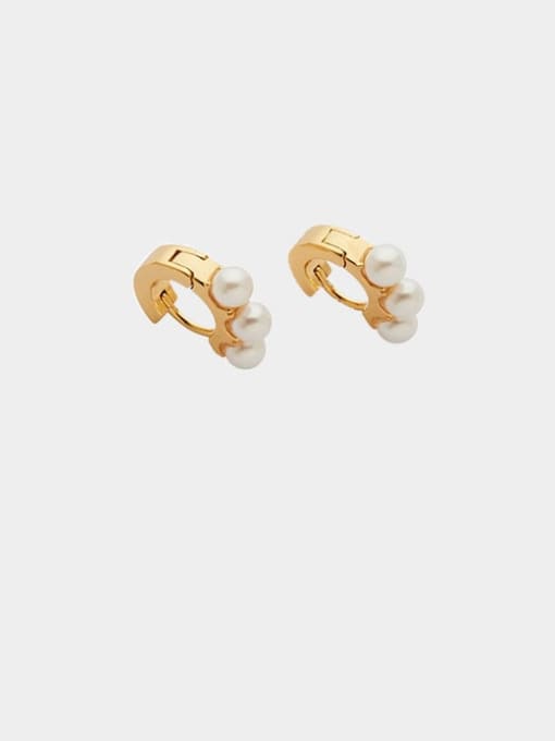 LI MUMU Brass Imitation Pearl Geometric Minimalist Huggie Earring 0