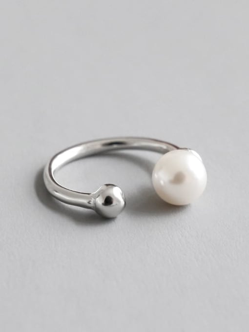 DAKA 925 Sterling Silver Imitation Pearl White Round Minimalist Clip Earring 2